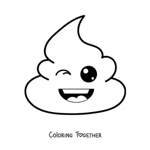 Coloring page of a happy poop emoji