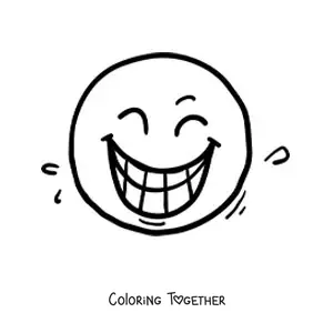 Coloring page of a laughing face emoticon