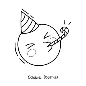 Coloring page of a birthday emoji