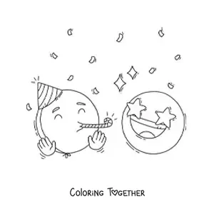 Coloring page of a birthday party emoji