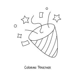 Coloring page of a party popper emoji