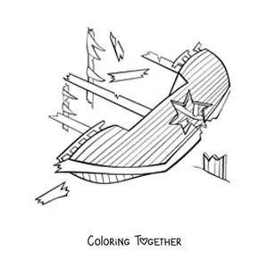 Coloring page of a shipwreck