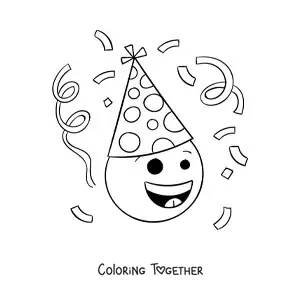 Coloring page of an animated birthday emoji