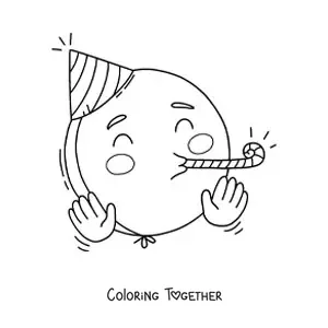 Coloring page of a birthday celebration emoji