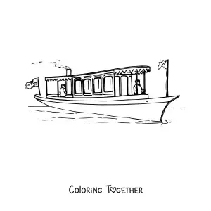 Coloring page of a steamboat at sea
