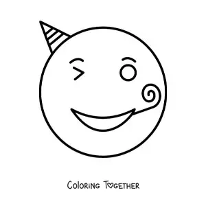 Coloring page of a party emoji