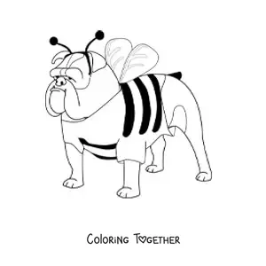 Coloring page of a bulldog dressed as a bee