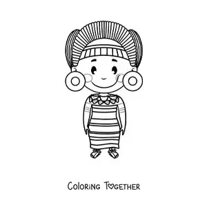 Coloring page of a Mayan woman