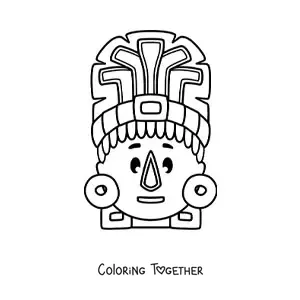Coloring page of a Mayan mask