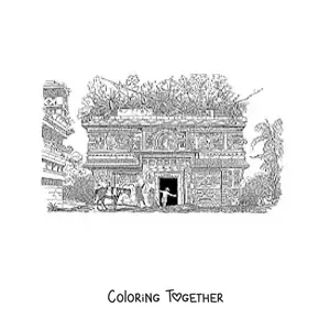 Coloring page of a realistic Mayan building