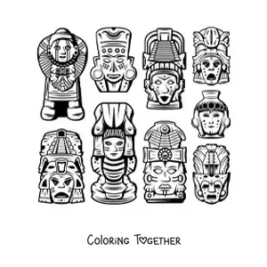 Coloring page of Mayan masks and crafts