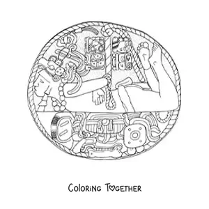 Coloring page of a Mayan sacrifice
