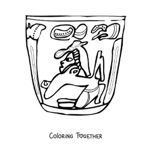 Coloring page of a Mayan vessel