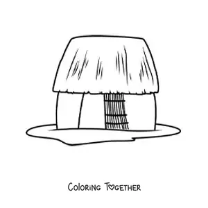 Coloring page of a Mayan dwelling hut