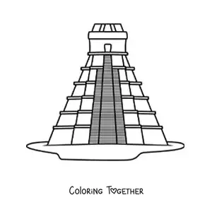 Coloring page of a Mayan pyramid