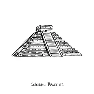 Coloring page of a Mayan pyramid at Chichen Itza