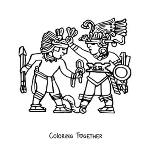 Coloring page of an Aztec warrior