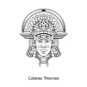 Coloring page of a man with an Aztec headdress