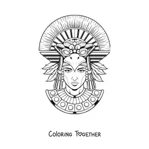Coloring page of a woman with an Aztec headdress