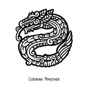 Coloring page of an Aztec serpent