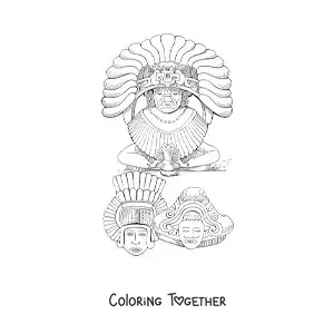 Coloring page of Aztec sculptures