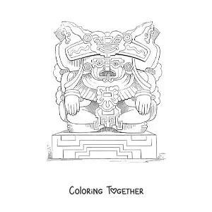 Coloring page of an Aztec sculpture