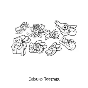 Coloring page of Aztec gods