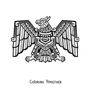 Coloring page of an Aztec eagle sculpture