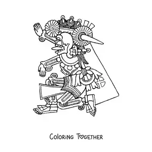 Coloring page of an Aztec god