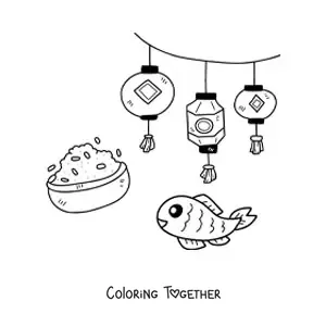 Coloring page of elements of Chinese culture