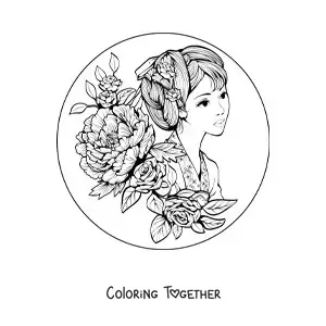 Coloring page of a beautiful Chinese woman