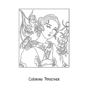 Coloring page of a beautiful Chinese woman in traditional dress