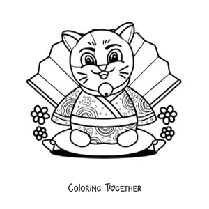Coloring page of an animated Chinese cat