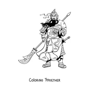 Coloring page of a Chinese warrior