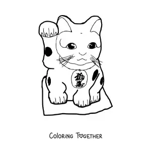 Coloring page of a Chinese lucky cat