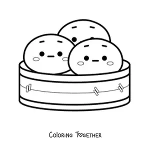 Coloring page of animated kawaii Chinese dumplings