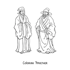 Coloring page of Chinese men