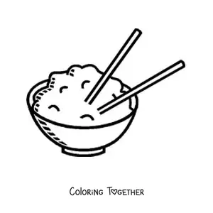 Coloring page of a plate of rice with Chinese chopsticks