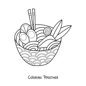 Coloring page of a plate of Chinese noodles