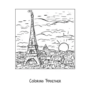 Coloring page of a cityscape of Paris