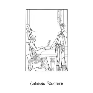 Coloring page of French girls from the 1920s