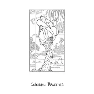 Coloring page of French fashion of the 1920s
