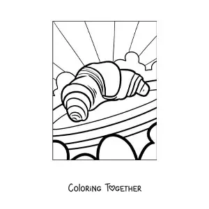 Coloring page of a croissant on a plate