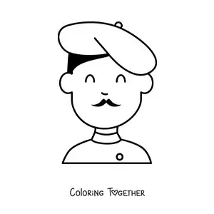 Coloring page of a cartoon French man with a beret