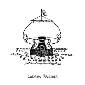 Coloring page of the bow of a ship at sea