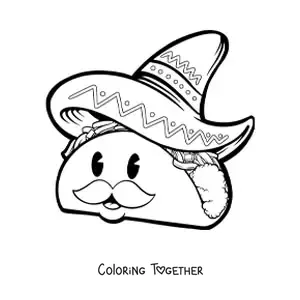 Coloring page of a cartoon Mexican taco