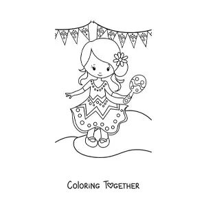 Coloring page of a cartoon Mexican girl