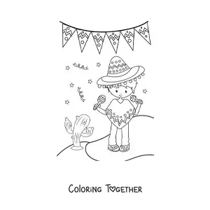 Coloring page of a cartoon Mexican boy