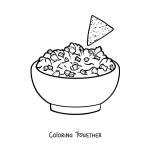 Coloring page of guacamole with nachos