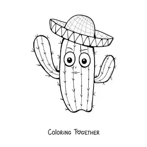 Coloring page of a cartoon Mexican cactus